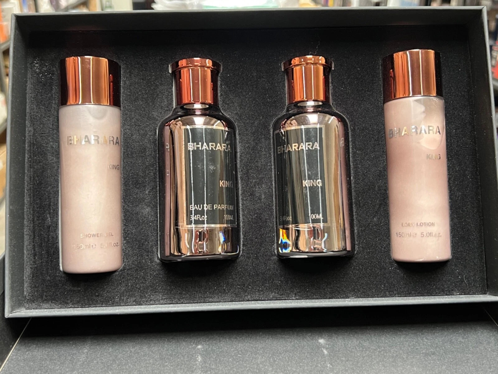 Bharara King for Men EDP Spray 3.3 oz After Shave + Lotion + Gel - 4pc Gift Set